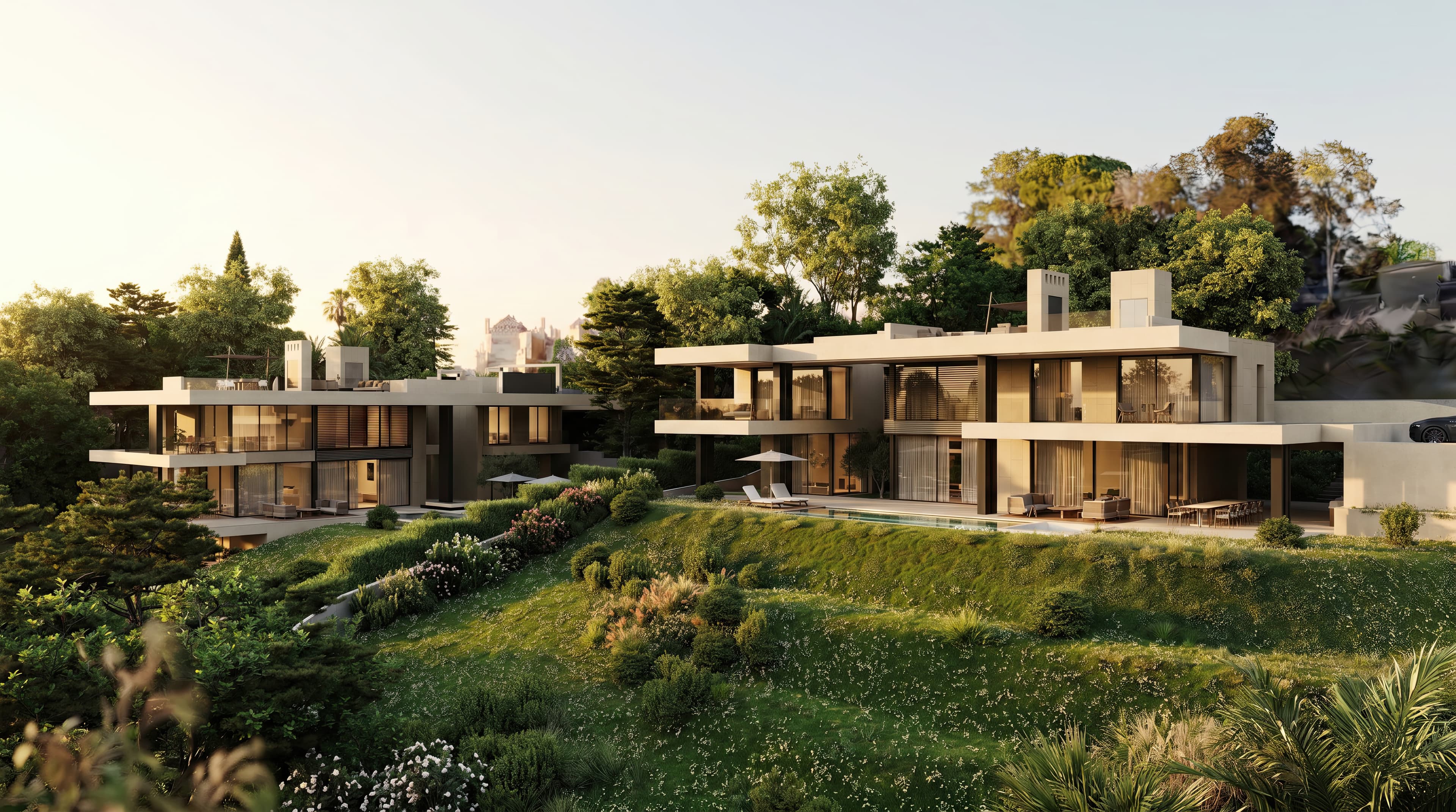 Gemini Villas, aerial architectural render in Flores del Paraíso
